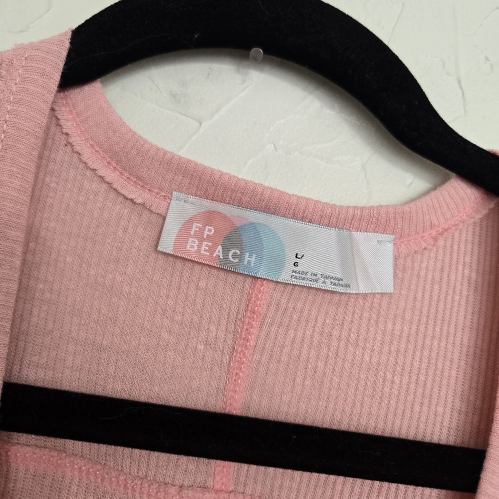 Free People Ribbed Lightweight Button Up Pink Dusted Sweater, L - Picture 9 of 11